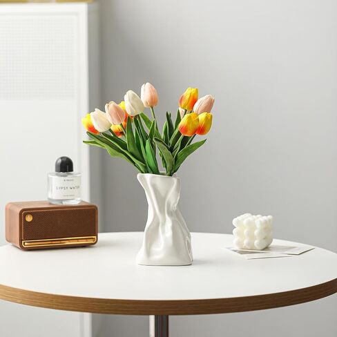 Small Paper Bag Ceramic Flower Vase for Home Decor, Unique Vases for Flowers, Decorative Vases for Living Room, Kitchen, Shelf Decor, Centerpiece Table Decorations (Cream Matte) in Saudi Arabia