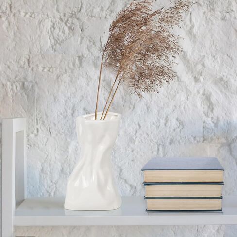 Small Paper Bag Ceramic Flower Vase for Home Decor, Unique Vases for Flowers, Decorative Vases for Living Room, Kitchen, Shelf Decor, Centerpiece Table Decorations (Cream Matte) in Saudi Arabia