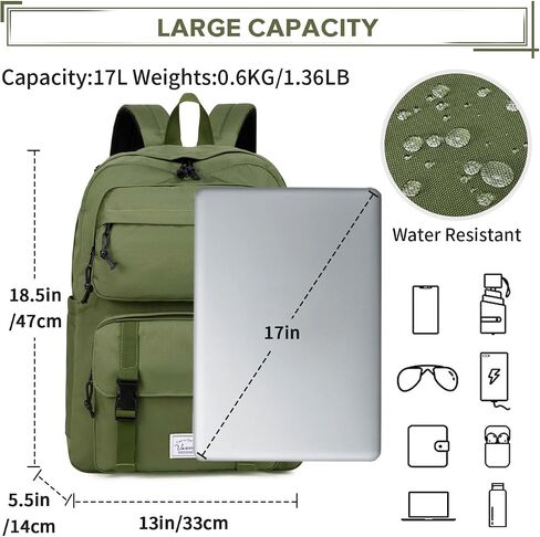 VASCHY Backpack for Men, Unisex Large Fashion Schoolbag Book bag Rucksack for High School/College/Work/Travel/Commuter Green in Saudi Arabia