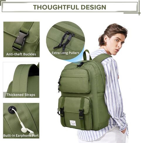 VASCHY Backpack for Men, Unisex Large Fashion Schoolbag Book bag Rucksack for High School/College/Work/Travel/Commuter Green in Saudi Arabia