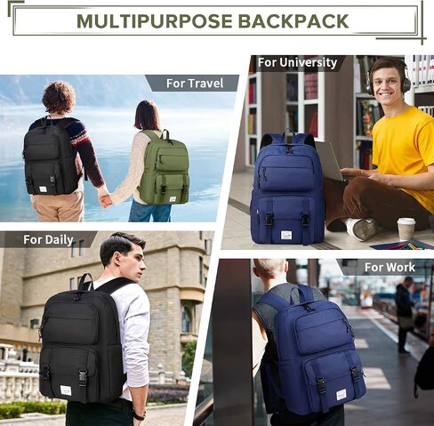 VASCHY Backpack for Men, Unisex Large Fashion Schoolbag Book bag Rucksack for High School/College/Work/Travel/Commuter Green in Saudi Arabia