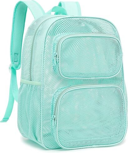 Mesh Backpack for School, Heavy Duty Girls Boys Mesh Bookbag School Bag for Adults Kids Swimming Beach Fitness Sport (Green) in Kuwait