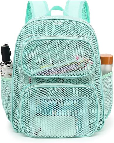 Mesh Backpack for School, Heavy Duty Girls Boys Mesh Bookbag School Bag for Adults Kids Swimming Beach Fitness Sport (Green) in Kuwait