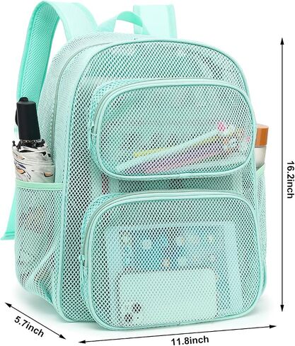 Mesh Backpack for School, Heavy Duty Girls Boys Mesh Bookbag School Bag for Adults Kids Swimming Beach Fitness Sport (Green) in Kuwait