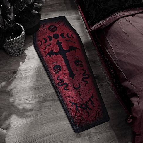 Halloween Carpet Dark Gothic Carpet for Living Room Decoration Coffin Shaped Rug Soft Non Slip Bedroom Home Party Supplies 51x19 Inch (Red) in Saudi Arabia
