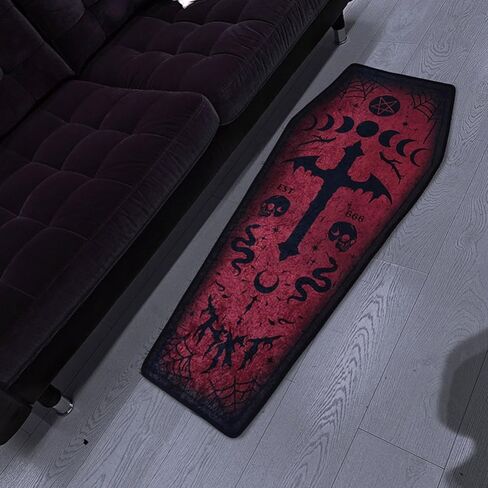 Halloween Carpet Dark Gothic Carpet for Living Room Decoration Coffin Shaped Rug Soft Non Slip Bedroom Home Party Supplies 51x19 Inch (Red) in Saudi Arabia