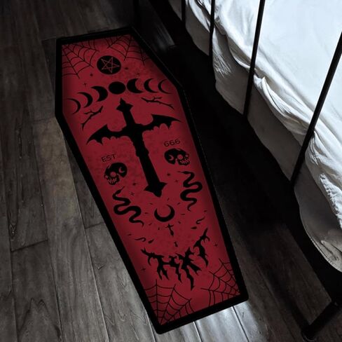Halloween Carpet Dark Gothic Carpet for Living Room Decoration Coffin Shaped Rug Soft Non Slip Bedroom Home Party Supplies 51x19 Inch (Red) in Saudi Arabia