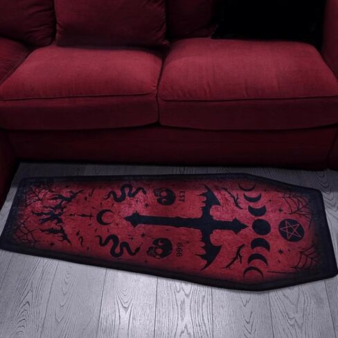 Halloween Carpet Dark Gothic Carpet for Living Room Decoration Coffin Shaped Rug Soft Non Slip Bedroom Home Party Supplies 51x19 Inch (Red) in Saudi Arabia