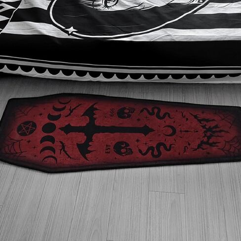 Halloween Carpet Dark Gothic Carpet for Living Room Decoration Coffin Shaped Rug Soft Non Slip Bedroom Home Party Supplies 51x19 Inch (Red) in Saudi Arabia