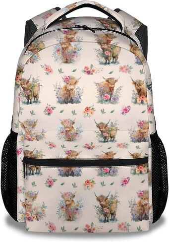 Mercuryelf Highland Cow Girls Boys Backpack with Lunch Box Set, 3 in 1 School Backpacks Matching Combo, Fashion White Bookbag and Pencil Case Bundle in Saudi Arabia