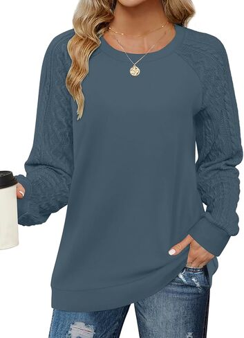 JUSTFASHIONNOW كنزات نسائية ذات رقبة دائرية وأكمام طويلة سترات نسائية لخريف 2024 ملابس عصرية أزرق XXL in Kuwait