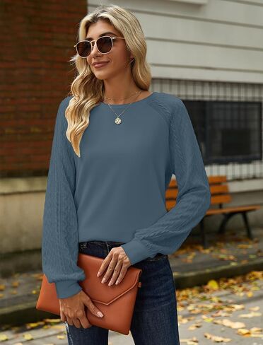 JUSTFASHIONNOW كنزات نسائية ذات رقبة دائرية وأكمام طويلة سترات نسائية لخريف 2024 ملابس عصرية أزرق XXL in Kuwait