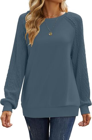 JUSTFASHIONNOW كنزات نسائية ذات رقبة دائرية وأكمام طويلة سترات نسائية لخريف 2024 ملابس عصرية أزرق XXL in Kuwait
