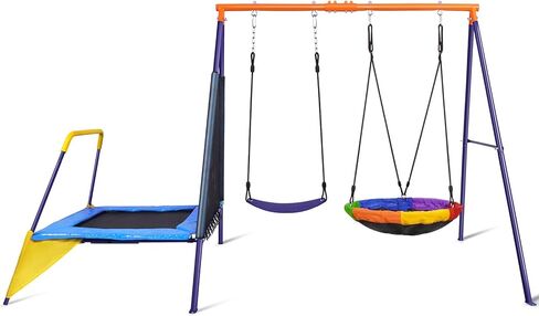 مجموعة أرجوحة Lunafun للفناء الخلفي مع زحليقة للأطفال، مجموعة أرجوحة بوزن 440 رطلاً مع مجموعة أرجوحة خارجية بإطار معدني شديد التحمل مع مقعد واحد متأرجح ومقعد واحد متأرجح وشريحة واحدة in Kuwait