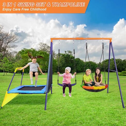 مجموعة أرجوحة Lunafun للفناء الخلفي مع زحليقة للأطفال، مجموعة أرجوحة بوزن 440 رطلاً مع مجموعة أرجوحة خارجية بإطار معدني شديد التحمل مع مقعد واحد متأرجح ومقعد واحد متأرجح وشريحة واحدة in Kuwait