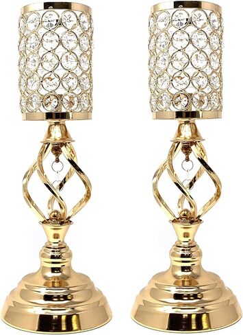 Allgala 14" Crystal Cylinder Tealight Votive Decorative Candle Holder (Gold 2PK) in Saudi Arabia