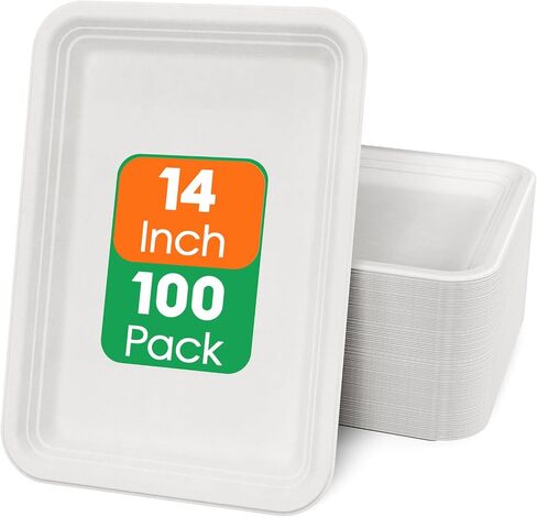 Ecolipak 50 Pack 14 Inch Disposable Food Trays Crawfish Trays, Compostable Large Paper Plates, Disposable Trays for Serving Food, BBQ, Seafood Boil Party Supplies, Thanksgiving, Christmas in Saudi Arabia