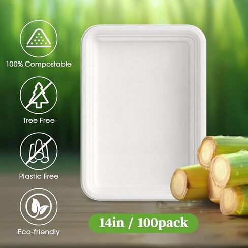 Ecolipak 50 Pack 14 Inch Disposable Food Trays Crawfish Trays, Compostable Large Paper Plates, Disposable Trays for Serving Food, BBQ, Seafood Boil Party Supplies, Thanksgiving, Christmas in Saudi Arabia