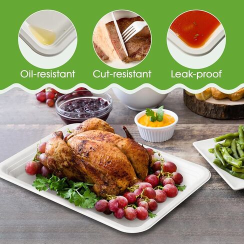 Ecolipak 50 Pack 14 Inch Disposable Food Trays Crawfish Trays, Compostable Large Paper Plates, Disposable Trays for Serving Food, BBQ, Seafood Boil Party Supplies, Thanksgiving, Christmas in Saudi Arabia