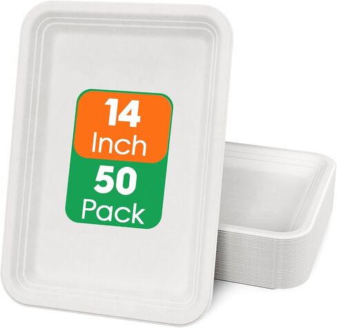 Ecolipak 50 Pack 14 Inch Disposable Food Trays Crawfish Trays, Compostable Large Paper Plates, Disposable Trays for Serving Food, BBQ, Seafood Boil Party Supplies, Thanksgiving, Christmas in Saudi Arabia