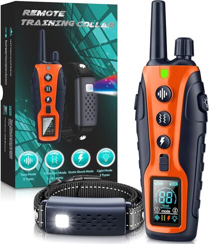 Dog Shock Collar with Flashing Light for Night Walks,Dog Training Collar with Adjustable Pitch Beep,Vibration,Shock and Keypad Lock,Dog Training Collar with Remote 4000FT,Shock Collar Dog in Kuwait