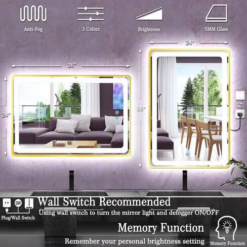 مرآة حمام ذهبية مقاس 30 × 40 بوصة مع أضواء إطار ذهبي مرآة مضاءة للحمام مثبتة على الحائط مرآة LED مضادة للضباب 3 ألوان قابلة للتعتيم للحمام 40 بوصة مرآة مضيئة ذكية مؤطرة بالذهب in Kuwait
