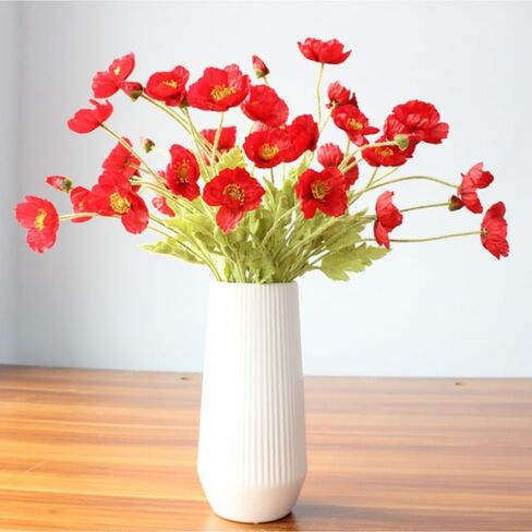 JPORSHU 8 PcsBouquets Artificial Flowers Poppy Flowers，23.3inch Realistic Silk Flowers PU Fake Wild Flowers，for Home Wedding Party Decor, Floral Arrangements, Kitchen Table Centerpiece Vase (Red) in Saudi Arabia