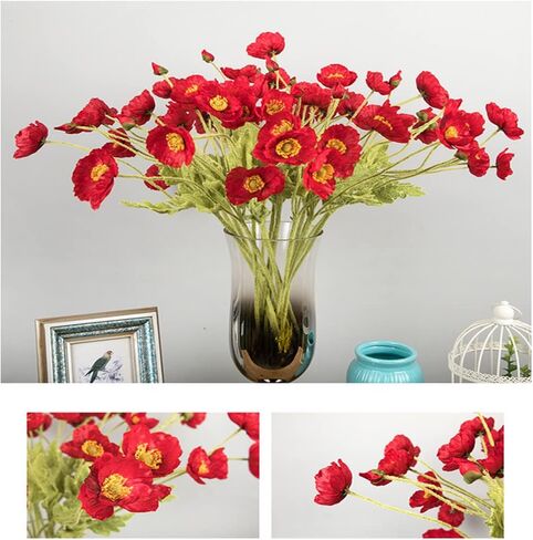 JPORSHU 8 PcsBouquets Artificial Flowers Poppy Flowers，23.3inch Realistic Silk Flowers PU Fake Wild Flowers，for Home Wedding Party Decor, Floral Arrangements, Kitchen Table Centerpiece Vase (Red) in Saudi Arabia