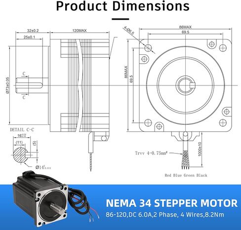 محرك متدرج NEMA 34 86x120 مللي متر 6.0A 8.2Nm لطابعات Anycubic Mega Series DIY ثلاثية الأبعاد وطارد CNC ، جهاز توجيه CNC in Kuwait