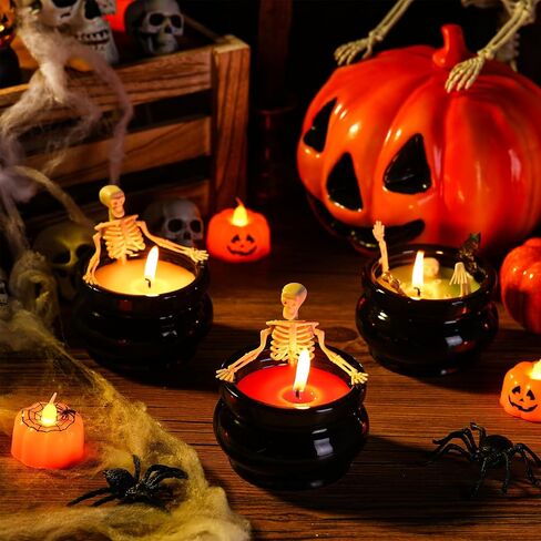 3 Pcs Halloween Skeleton Candle Halloween Decorations, Gothic Skull Candle Long Burning Soy Candle, Vintage Farmhouse Decoration for Home Room Table Indoor Birthday Spooky Gifts, 3 Colors in Saudi Arabia