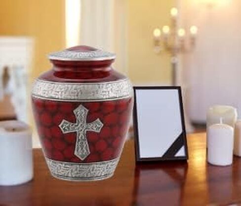 Elite Cross Cloud Cremation Urn - Large Adult Urn - Urn for Ashes - Handcrafted Affordable Urn for Human Ashes with Velvet Bag (Blue Cross) in Saudi Arabia