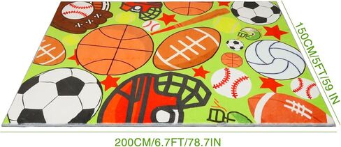 Kid Rug Sport Ball Rugs 3.3 × 5 Ft Fun Play Rug Carpet for Boy Girl Room,TPR Non-Slip Kid Playmat Balls Print with Soccer Basketball Football Tennis Ball Washable Kid Carpet Bedroom Playroom (Blue) in Saudi Arabia