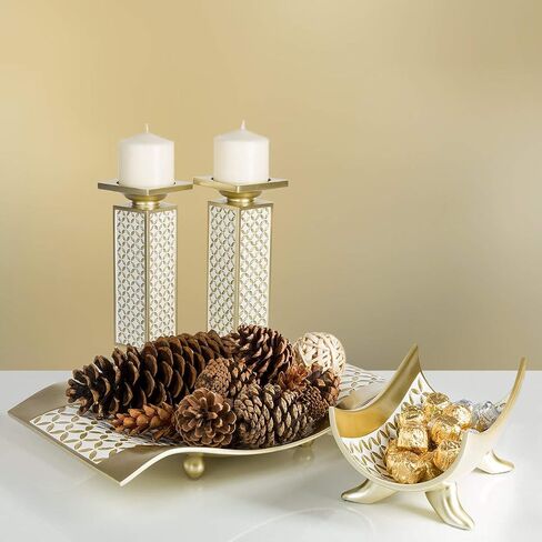 Creative Scents Schonwerk Centerpiece Bowl - Crackled Mosaic Design - Functional Table Decorations - Centerpieces for Dining/Living Room - Best Wedding/Birthday (Silver) in Saudi Arabia