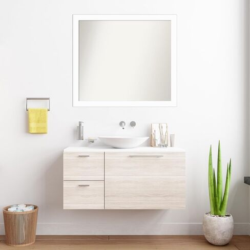 Amanti Art Custom Mirror, Vanity White Narrow Bathroom Mirror, Wall Mirror or Bathroom Vanity Mirror Over Sink (31.5 x 37.5 in.) Non-Beveled Mirror, White Mirror, Casual Mirror from WI, USA in Saudi Arabia