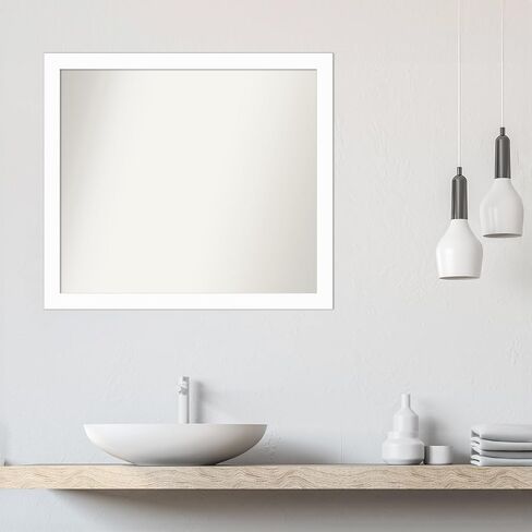 Amanti Art Custom Mirror, Vanity White Narrow Bathroom Mirror, Wall Mirror or Bathroom Vanity Mirror Over Sink (31.5 x 37.5 in.) Non-Beveled Mirror, White Mirror, Casual Mirror from WI, USA in Saudi Arabia