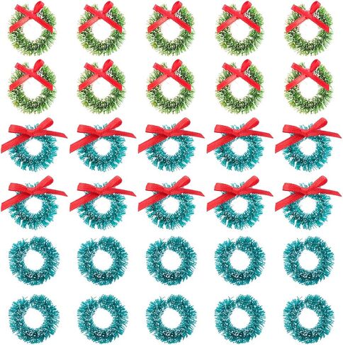 30Pcs Mini Christmas Wreaths Artificial Christmas Wreath Christmas Tree Ornament Dollhouse Accessories for Xmas Holiday Supplies in Saudi Arabia