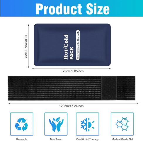 عبوات ثلج للإصابات قابلة لإعادة الاستخدام، 3 عبوات ثلج جل ساخن وبارد، غلاف ثلج للركبة، عبوات ثلج مع أشرطة قابلة للتعديل للركبتين والظهر والكتفين والذراعين والساقين in Kuwait