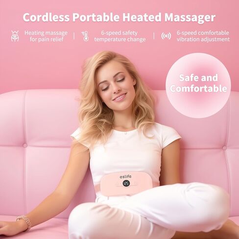 Electric Heating Pad for Period Cramps - Portable, Adjustable Heat & Massage Pad with 6 Levels & Timer - Relief from Menstrual & PMS Pain, Ideal Valentine's Day Gift for Women & Girls, Pink in Saudi Arabia