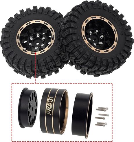 MEUS Racing 1.2 Brass Beadlock Wheels & Tire Set -4mm Offset/ET for Traxxas TRX4M Axial SCX24 AX24 FMS FCX24 Redcat Ascent-18 1/24 1/18 RC Crawler Car, 77g/pc (Style C) in Kuwait
