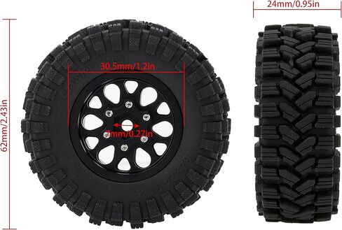 MEUS Racing 1.2 Brass Beadlock Wheels & Tire Set -4mm Offset/ET for Traxxas TRX4M Axial SCX24 AX24 FMS FCX24 Redcat Ascent-18 1/24 1/18 RC Crawler Car, 77g/pc (Style C) in Kuwait