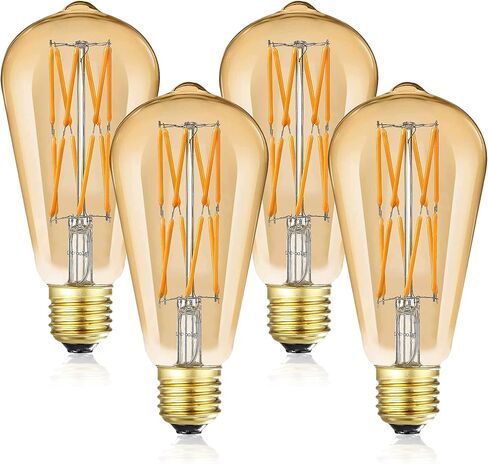 Leools Vintage Amber LED Edison Bulb Dimmable 12W, 100W Equivalent Antique Style Filament Light Bulbs,Amber Glass, Warm White 2500K, 1200LM, E26 Base, Decorative, 360 Degrees Beam Angle, Pack of 4. in Kuwait