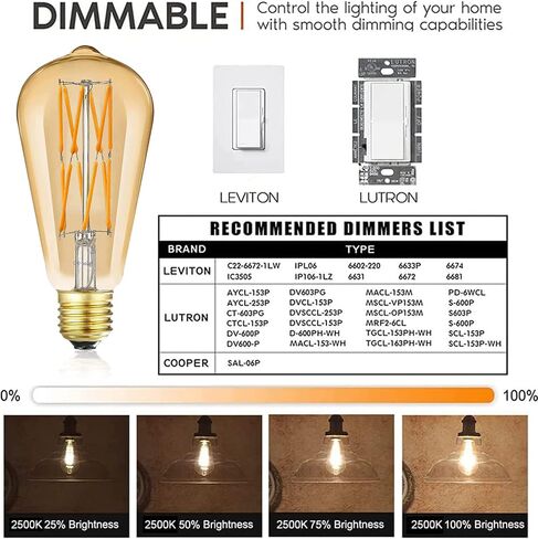 Leools Vintage Amber LED Edison Bulb Dimmable 12W, 100W Equivalent Antique Style Filament Light Bulbs,Amber Glass, Warm White 2500K, 1200LM, E26 Base, Decorative, 360 Degrees Beam Angle, Pack of 4. in Kuwait