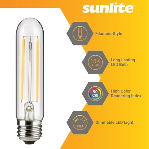 لمبة إضاءة أنبوبية LED بخيوط T10 من Sunlite، 2 واط (ما يعادل 25 وات)، 160 لومن، قاعدة E26 متوسطة، 120 فولت، قابلة للتعتيم، 90 CRI، مدرج في قائمة UL، شفاف، ضوء نهاري 5000 كلفن، حزمة واحدة in Saudi Arabia