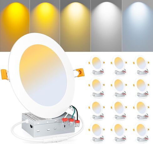 إضاءة غائرة 6 بوصات 12 حزمة من تركيبات إضاءة السقف LED 12 وات 2700 ك/3000 ك/3500 ك/4000 ك/5000 ك مصابيح قابلة للتعتيم مع صندوق توصيل للمنزل والمطبخ وغرفة النوم وغرفة المعيشة in Saudi Arabia