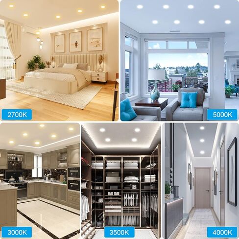 إضاءة غائرة 6 بوصات 12 حزمة من تركيبات إضاءة السقف LED 12 وات 2700 ك/3000 ك/3500 ك/4000 ك/5000 ك مصابيح قابلة للتعتيم مع صندوق توصيل للمنزل والمطبخ وغرفة النوم وغرفة المعيشة in Saudi Arabia