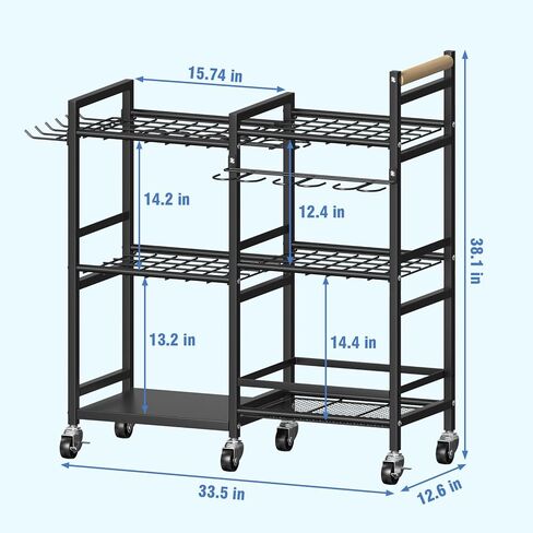 NADAMOO Large Garden Tool Organizer with Rolling Wheel, Heavy Duty 3-tier Metal Shelf Yard Tool Holder, Utility Stand Rack for Garage Organization and Storage, Hold Long-Handled Rakes, Shovel, Broom in Kuwait