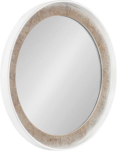 Kate and Laurel Warbrook Rustic Round Wall Mirror, 26 Inch Diameter, Rustic Brown and White, Coastal Circle Mirror with Distressed Frame Detailing and Textured Wooden Inlay in Saudi Arabia