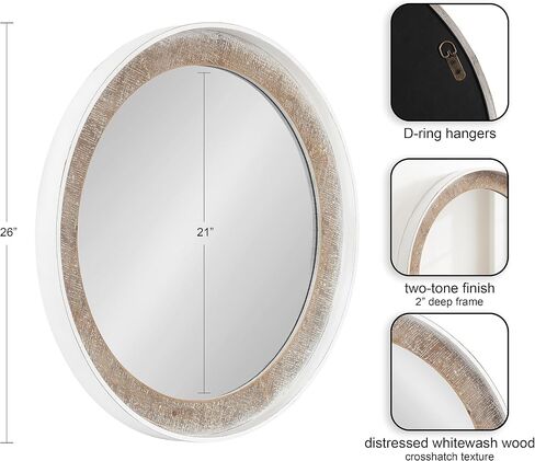 Kate and Laurel Warbrook Rustic Round Wall Mirror, 26 Inch Diameter, Rustic Brown and White, Coastal Circle Mirror with Distressed Frame Detailing and Textured Wooden Inlay in Saudi Arabia