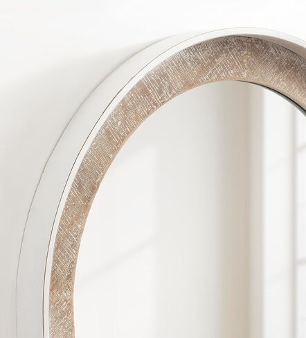 Kate and Laurel Warbrook Rustic Round Wall Mirror, 26 Inch Diameter, Rustic Brown and White, Coastal Circle Mirror with Distressed Frame Detailing and Textured Wooden Inlay in Saudi Arabia
