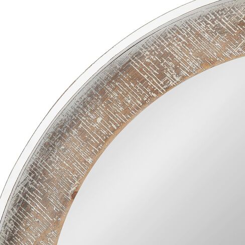 Kate and Laurel Warbrook Rustic Round Wall Mirror, 26 Inch Diameter, Rustic Brown and White, Coastal Circle Mirror with Distressed Frame Detailing and Textured Wooden Inlay in Saudi Arabia